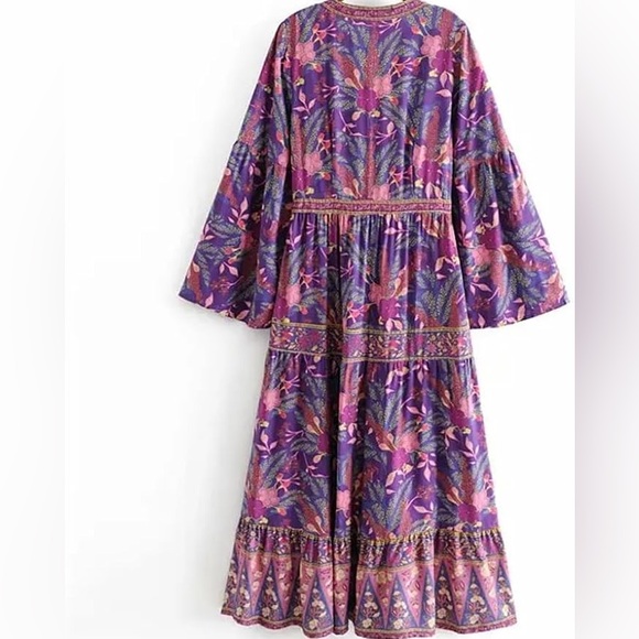 SHEIN Boho Floral Print V-Neck Maxi Flowy Dress Size Small - Picture 11 of 11